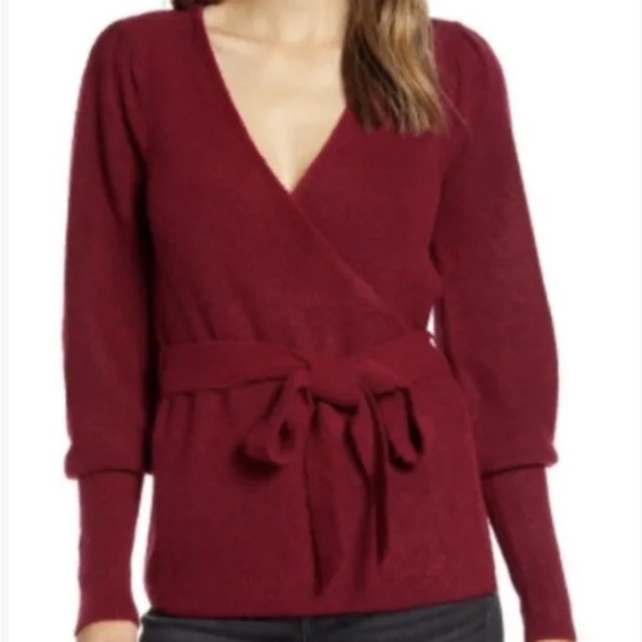 Rachel Parcell Womens Wrap Cardigan Sweater Long Sleeve Burgundy Beet Sz S NEW - Picture 1 of 9